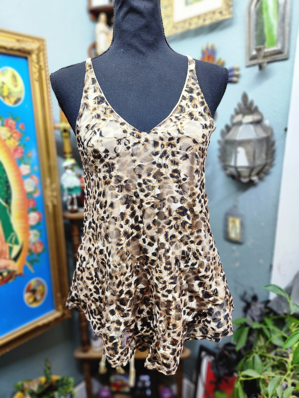 love J Leopard Print V-Neck Cami - Brown and Cream